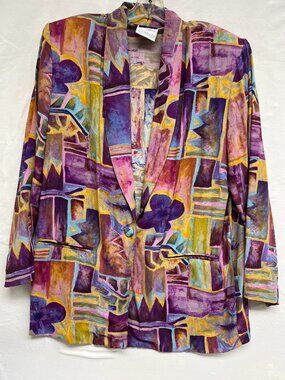 Vintage 80/90"s Granite Watercolor Art Blazer L - Wearable Art!